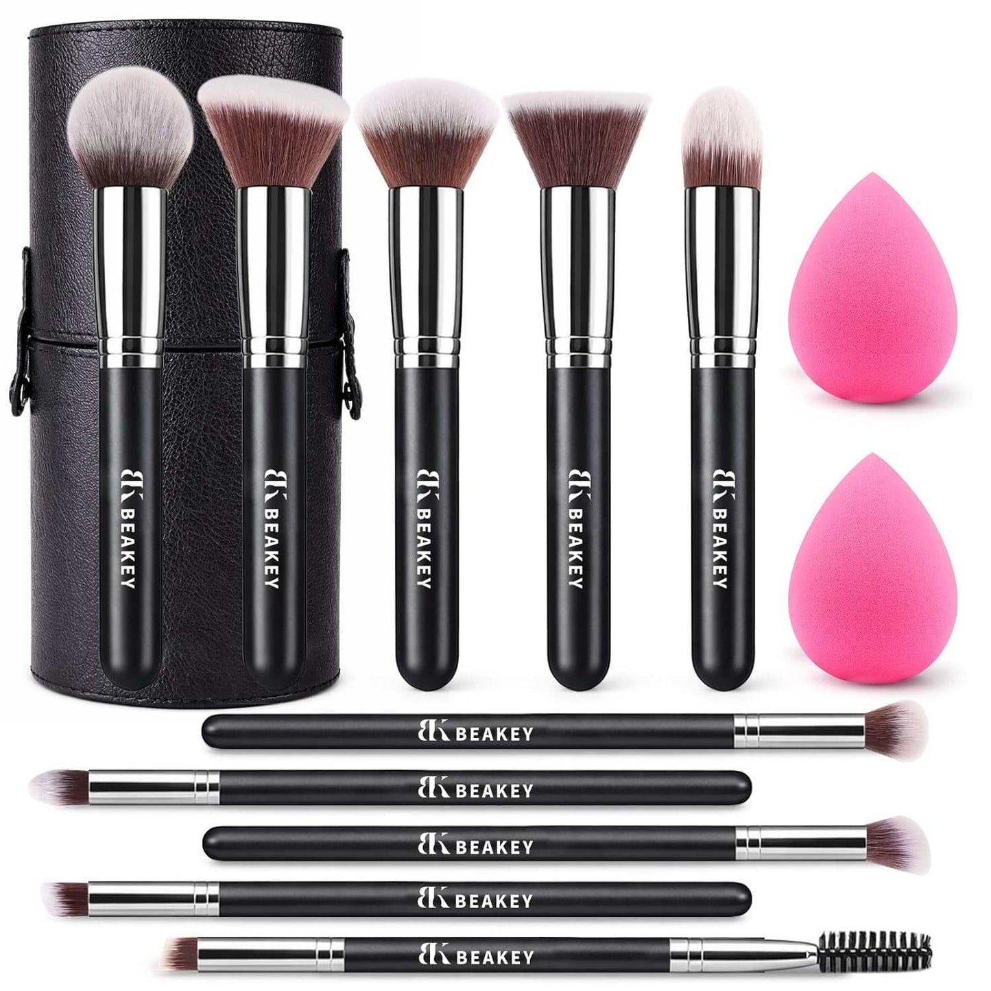 Makeup Brush Set,13 Pcs with Case,10 Brushes and 2 Sponges | Soft Synthetic Bristles,Foundation Brush for Liquid Makeup,Eye Shadow Brushes Set,Blush Brush Cream,Travel Makeup Brush Set