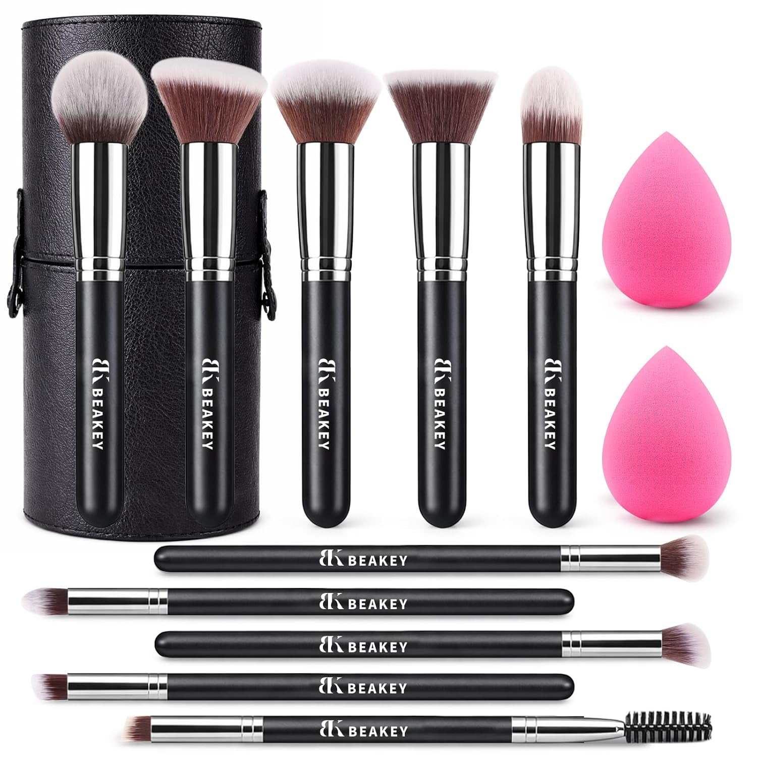 Makeup Brush Set,13 Pcs with Case,10 Brushes and 2 Sponges | Soft Synthetic Bristles,Foundation Brush for Liquid Makeup,Eye Shadow Brushes Set,Blush Brush Cream,Travel Makeup Brush Set