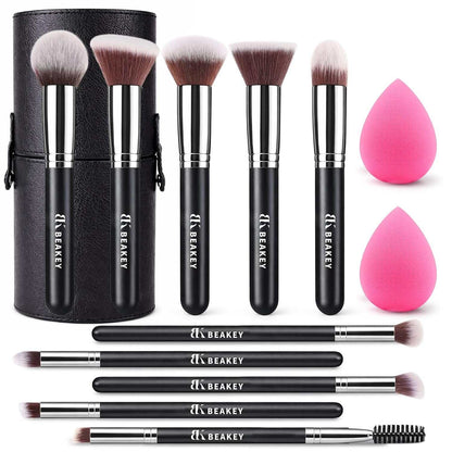 Makeup Brush Set,13 Pcs with Case,10 Brushes and 2 Sponges | Soft Synthetic Bristles,Foundation Brush for Liquid Makeup,Eye Shadow Brushes Set,Blush Brush Cream,Travel Makeup Brush Set