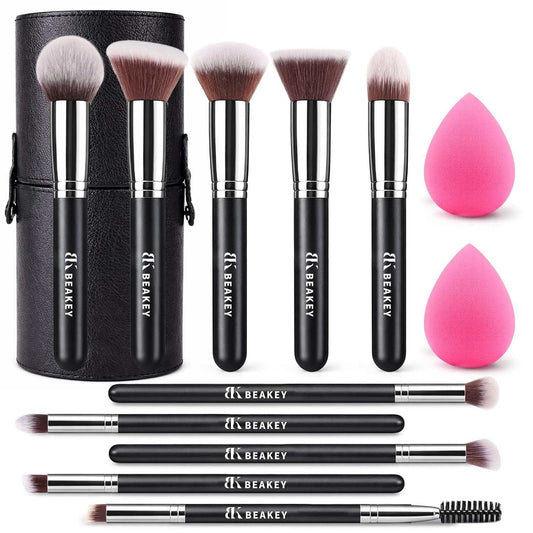 Makeup Brush Set,13 Pcs with Case,10 Brushes and 2 Sponges | Soft Synthetic Bristles,Foundation Brush for Liquid Makeup,Eye Shadow Brushes Set,Blush Brush Cream,Travel Makeup Brush Set