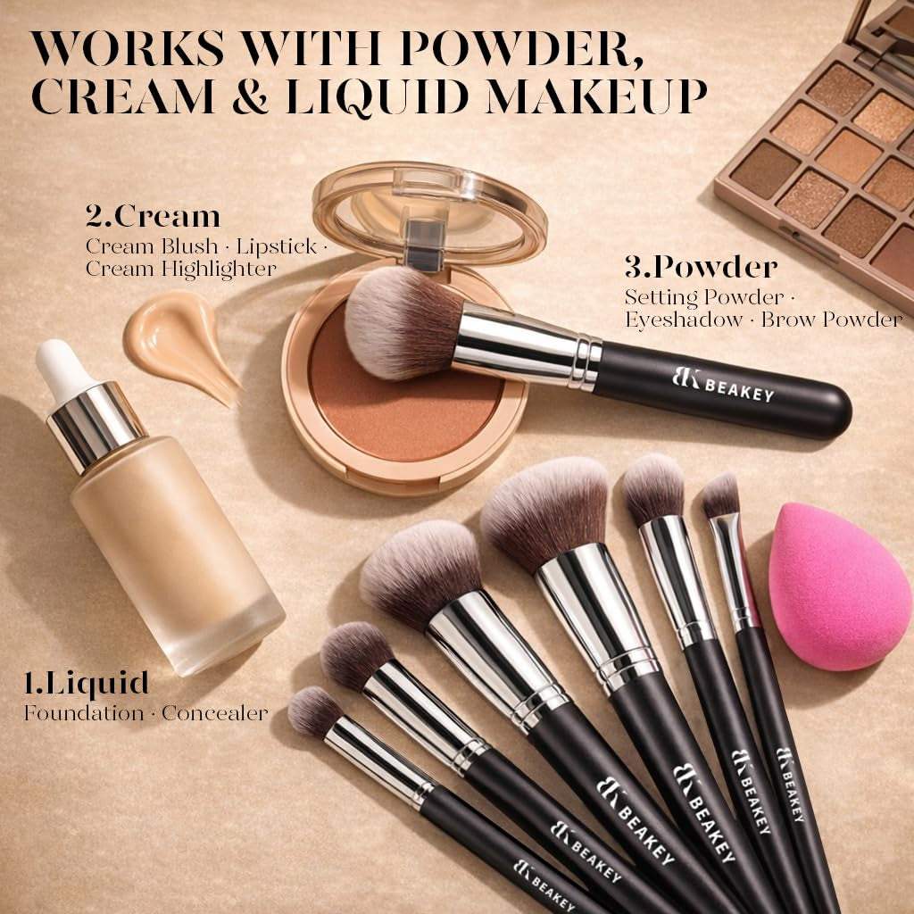 Makeup Brush Set,13 Pcs with Case,10 Brushes and 2 Sponges | Soft Synthetic Bristles,Foundation Brush for Liquid Makeup,Eye Shadow Brushes Set,Blush Brush Cream,Travel Makeup Brush Set