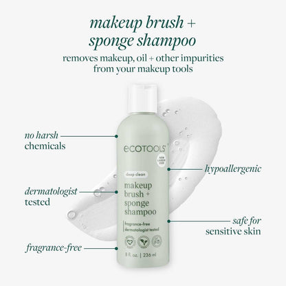 Makeup Brush + Sponge Shampoo, Remove Makeup & Impurities from Tools, Sponges, & Puffs, Fragrance-Free Brush Cleanser, No Harsh Chemicals, Vegan, & Cruelty-Free, 8 Fl. Oz./236 Ml. Bottle