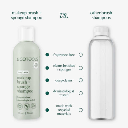 Makeup Brush + Sponge Shampoo, Remove Makeup & Impurities from Tools, Sponges, & Puffs, Fragrance-Free Brush Cleanser, No Harsh Chemicals, Vegan, & Cruelty-Free, 8 Fl. Oz./236 Ml. Bottle